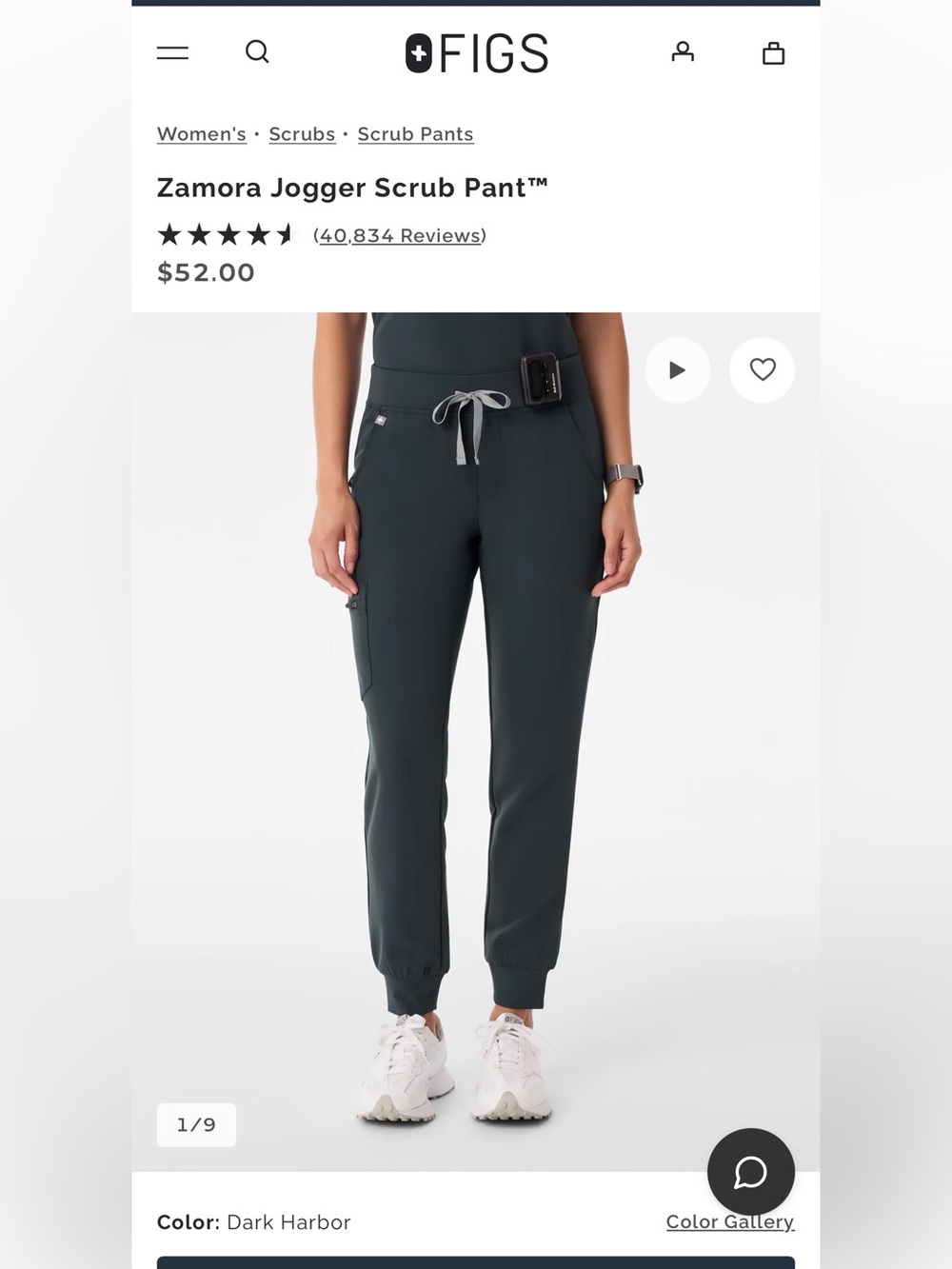 FIGS Zamora Jogger Scrub Pant - Dark Harbor (Dark Teal), Large